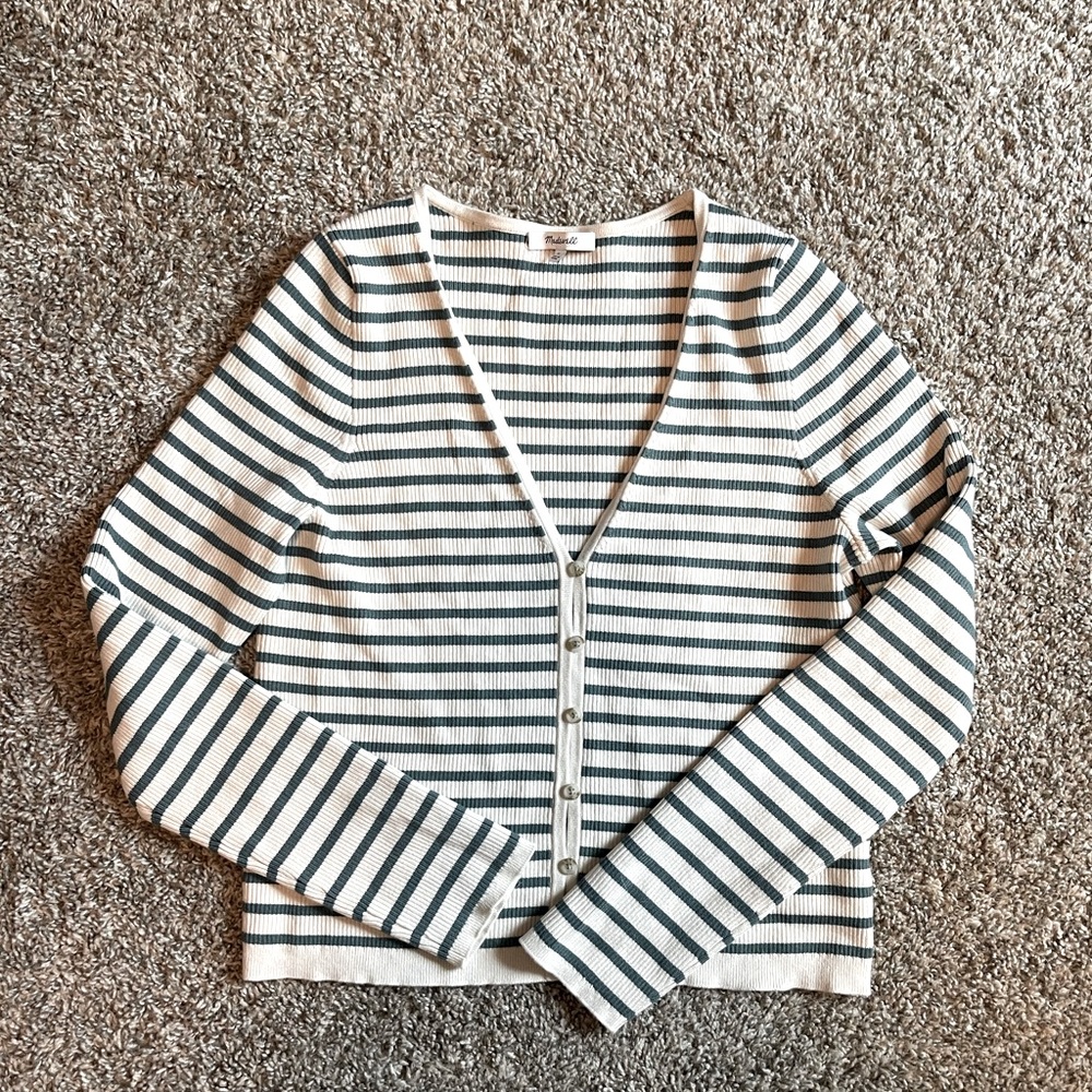 Madewell size XL green and white striped cardigan/sweater